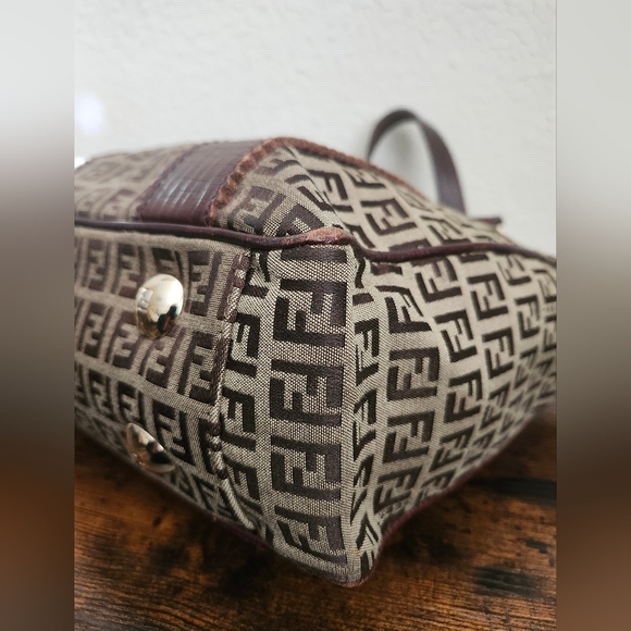 Fendi Brown Zucchino Canvas and Leather Tote - Picture 7 of 14
